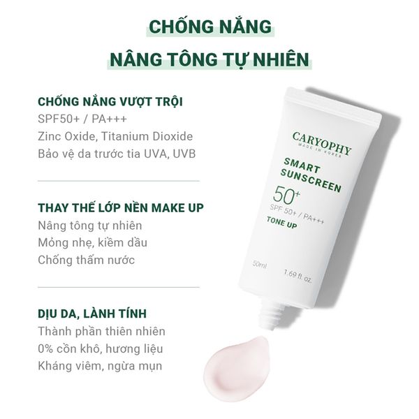 Kem Chống Nắng Caryophy Nâng Tông Smart Sunscreen Tone Up SPF50+/PA+++ 50ml
