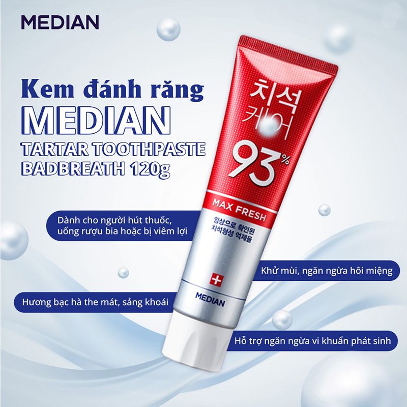 [4 MÀU] Kem Đánh Răng Giúp Trắng Răng, Giảm Ố, Loại Bỏ Mùi Hôi Median Dental IQ 93% Toothpaste 120g