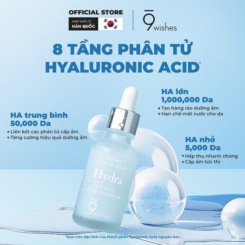 Serum 9 Wishes Tinh Chất Dưỡng Ẩm, Cấp Nước, Căng Mịn Da 9 Wishes Hydra Glowing Deep Hydration Ampule Serum 25ml