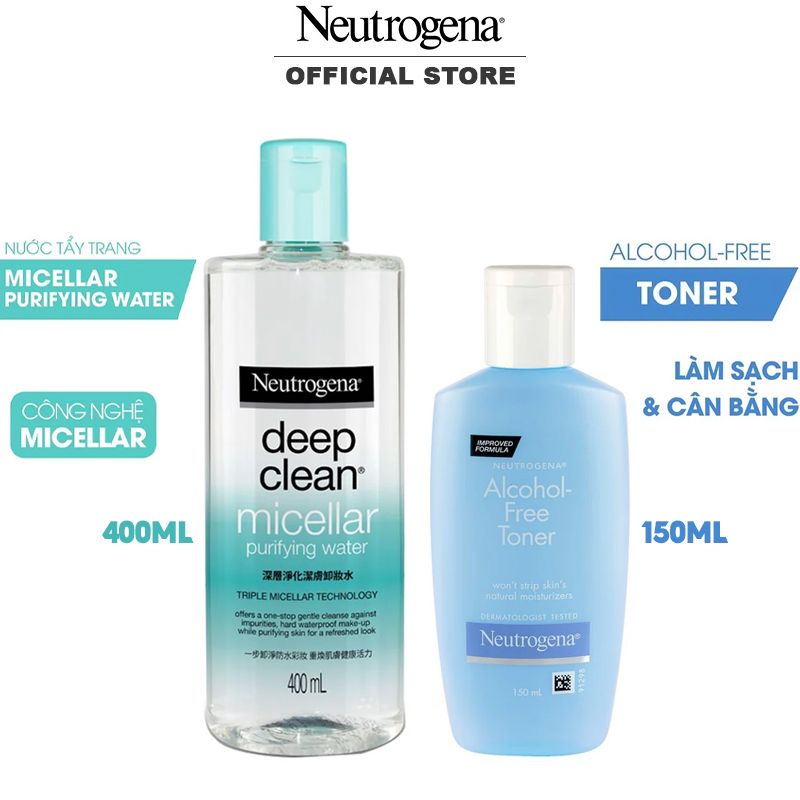 Combo Neutrogena: Làm Sạch & Cân Bằng Da (Tẩy Trang Neutrogena 400ml & Nước Hoa Hồng Neutrogena 150ml)