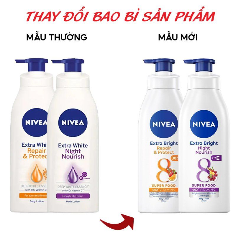 Sữa Dưỡng Thể Hỗ Trợ Dưỡng Sáng, Giúp Da Đàn Hồi, Căng Mịn Nivea Extra Bright Body Lotion