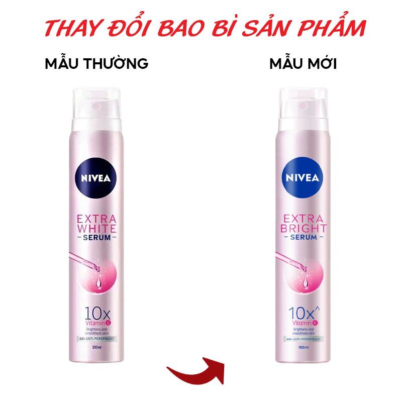 Xịt Khử Mùi Trắng Mịn Nivea Extra Bright Serum Spray 100ml