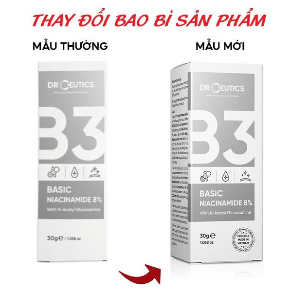 Serum DrCeutics Giảm Thâm, Sáng Da & Kiềm Dầu Basic Niacinamide 8% 30g