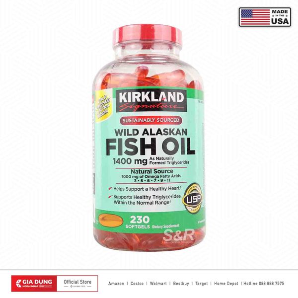 Dầu cá Kirkland Wild Alaskan Fish Oil 1400mg của Mỹ