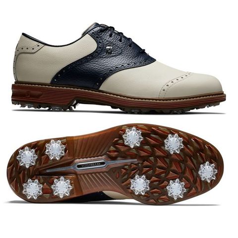 Giày golf nam FJ DRYJOYS Premiere CREAM/NAVY/RED 54350  | FootJoy | Tặng 1 dù MuaBanGolf rộng 1m5 + 1 đôi vớ FJ ProDry