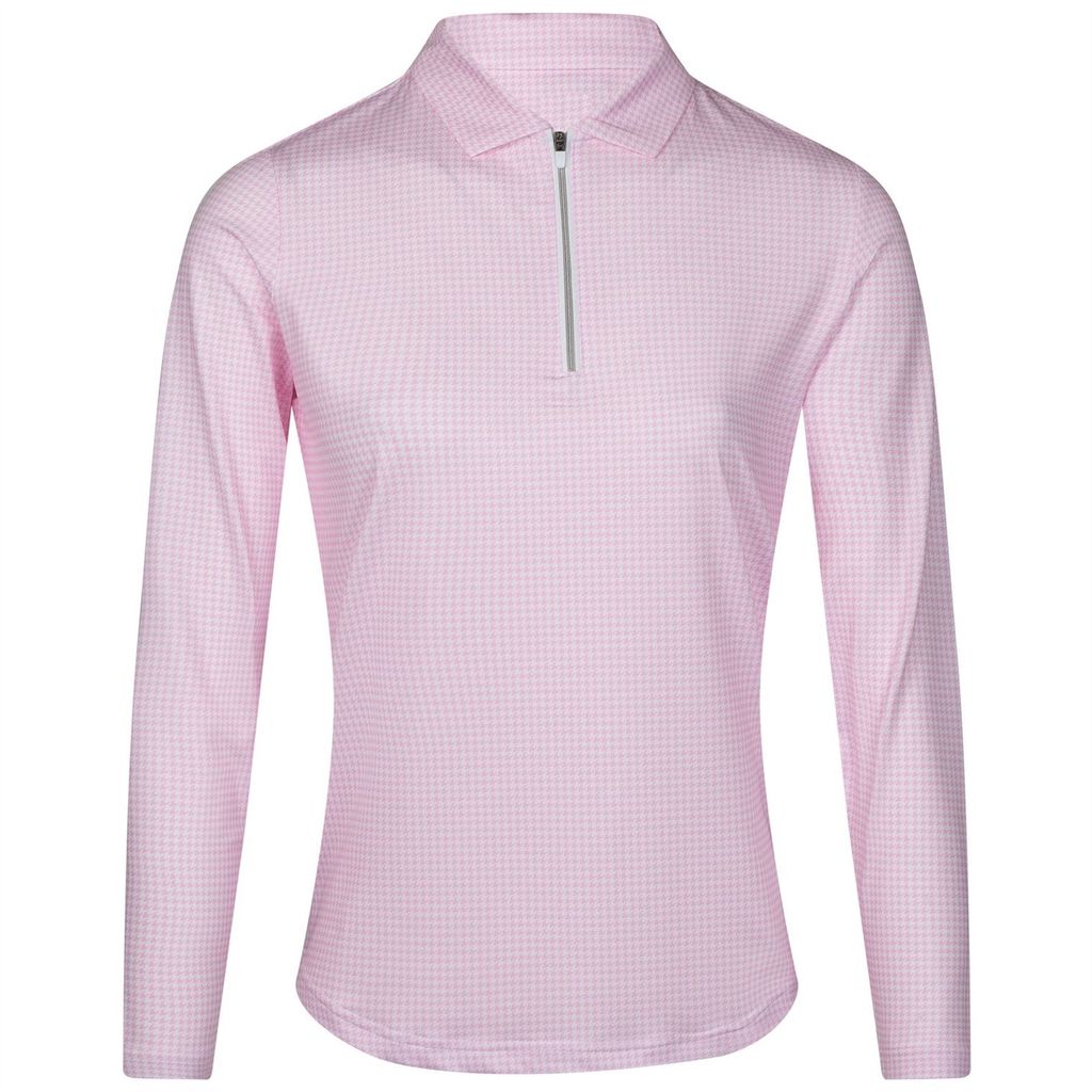 Áo golf nữ tay dài 87339 | FootjoyÁo golf nữ tay dài LS Houndstooth Print Sun Protection Shirt Pink 87339 | Footjoy