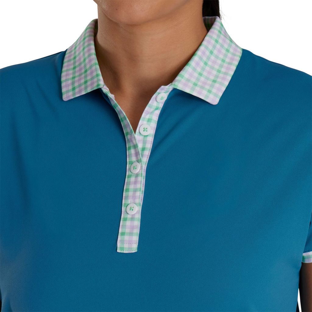 Áo golf nữ tay ngắn GINGHAM TRIM SS SHIRT 89739 XANH CỔ VỊT | Foot Joy