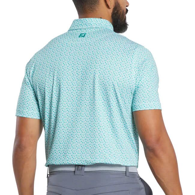 Áo golf nam tay ngắn Allover Floral Lisle Emerald/White 31494 | FootJo