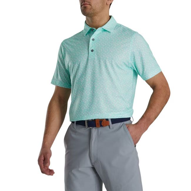 Áo golf nam tay ngắn 82279 LISLE BEACH PRINT SELF COLLAR WH/GREEN | Fo