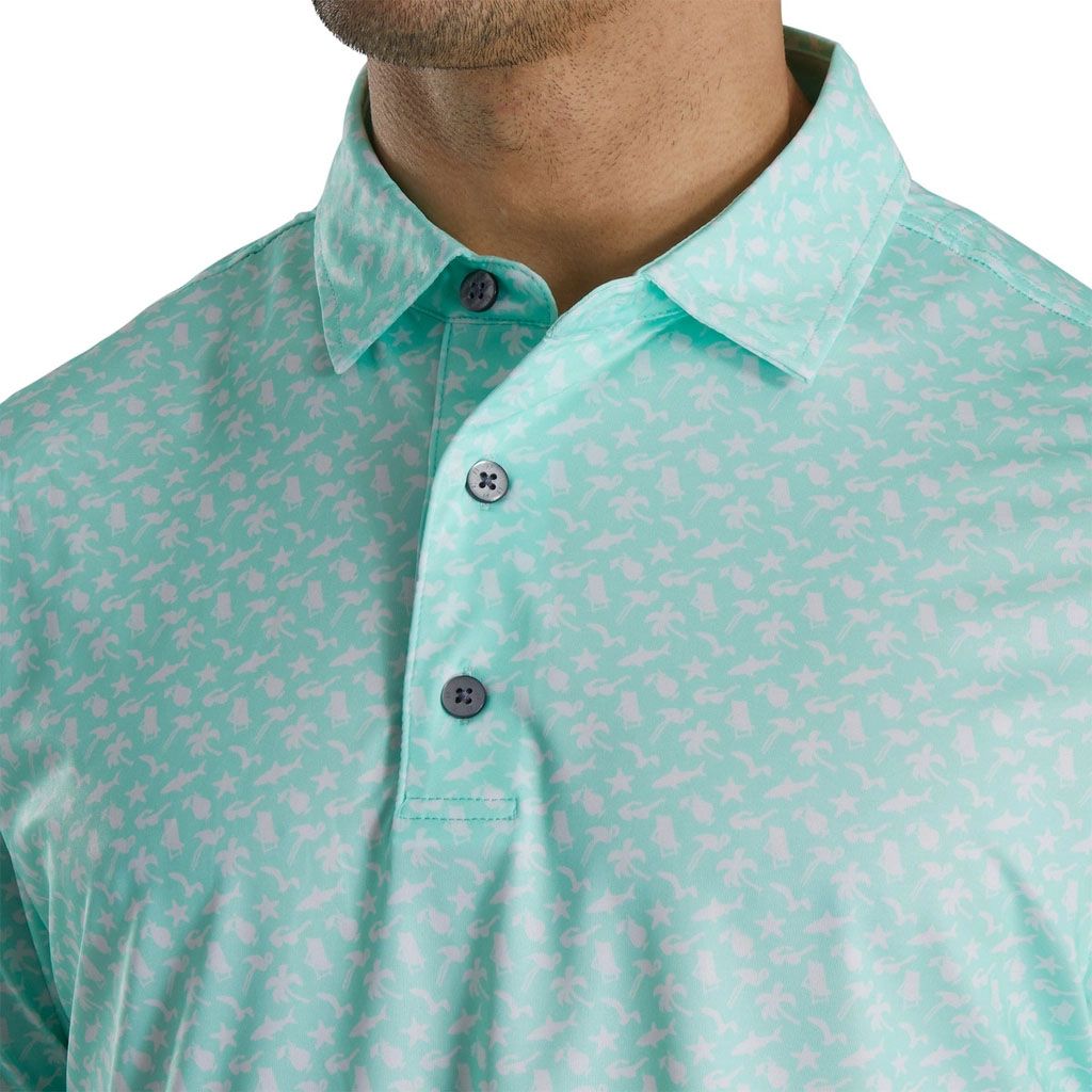 Áo golf nam tay ngắn 82279 LISLE BEACH PRINT SELF COLLAR WH/GREEN | Fo