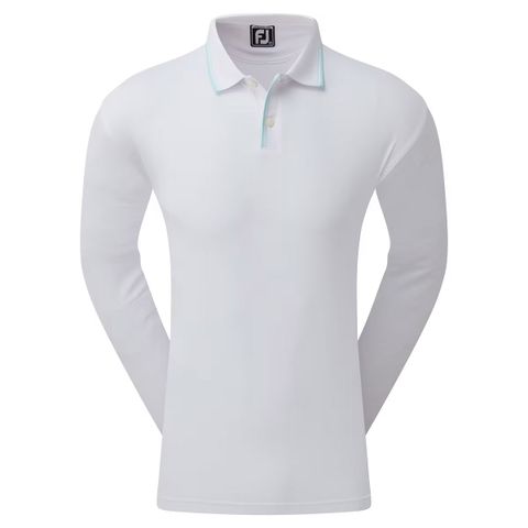 Áo golf nam tay dài LIGHTWEIGHT PIQUE SUN PROTECTION, KNIT COLLAR 82256 WHITE/AQUA SURF | FootJoy