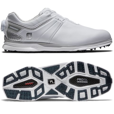 Giày golf nam ProSL Carbon 53085 BOA SPIKELESS White/White/Silver | FootJoy | Tặng 1 dù MuaBanGolf rộng 1m5 + 1 đôi vớ FJ ProDry