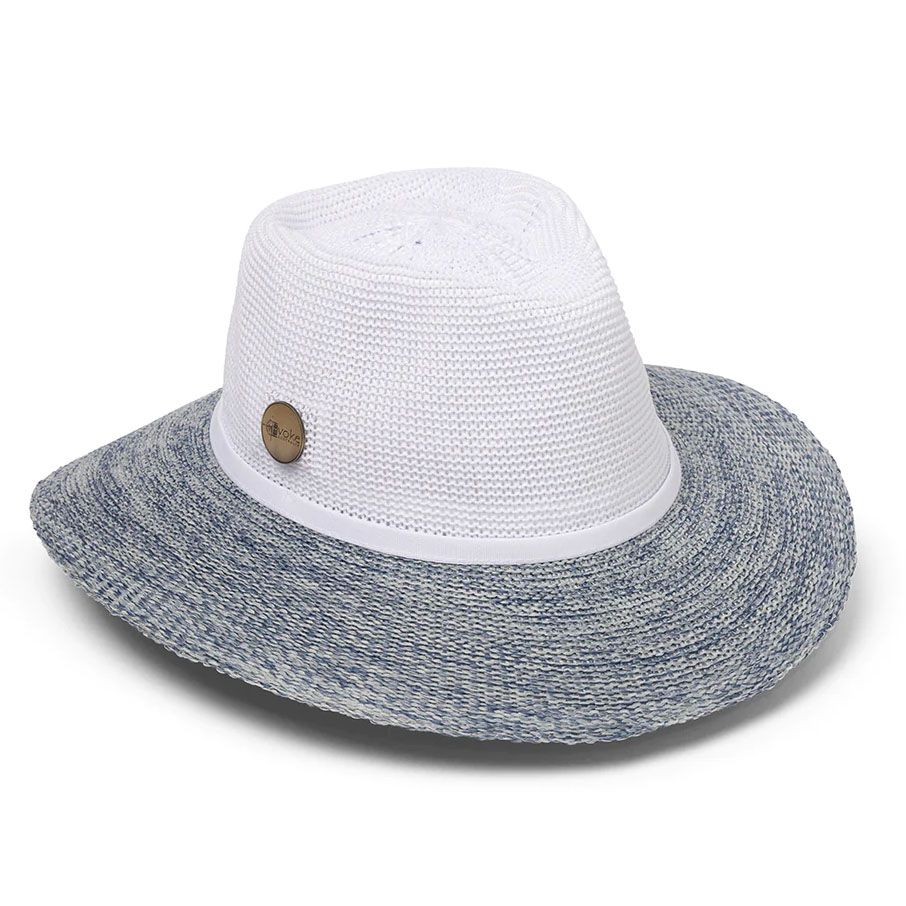 Mũ golf nữ rộng vành ASTON FEDORA Hat Ball Marker WHITE/LT BLUE | Evok