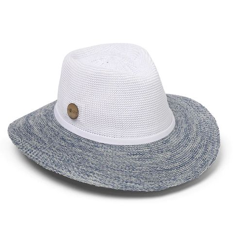 Mũ golf nữ rộng vành ASTON FEDORA Hat Ball Marker WHITE/LT BLUE | Evoke