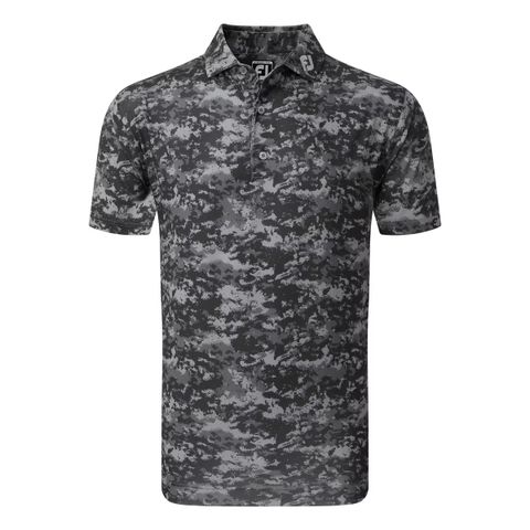 Áo golf nam tay ngắn CLOUD CAMO LISLE, SELF COLLAR 82200 BLACK | FootJoy