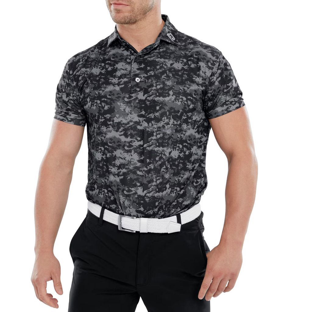 Áo golf nam tay ngắn CLOUD CAMO LISLE, SELF COLLAR 82200 BLACK | FootJ