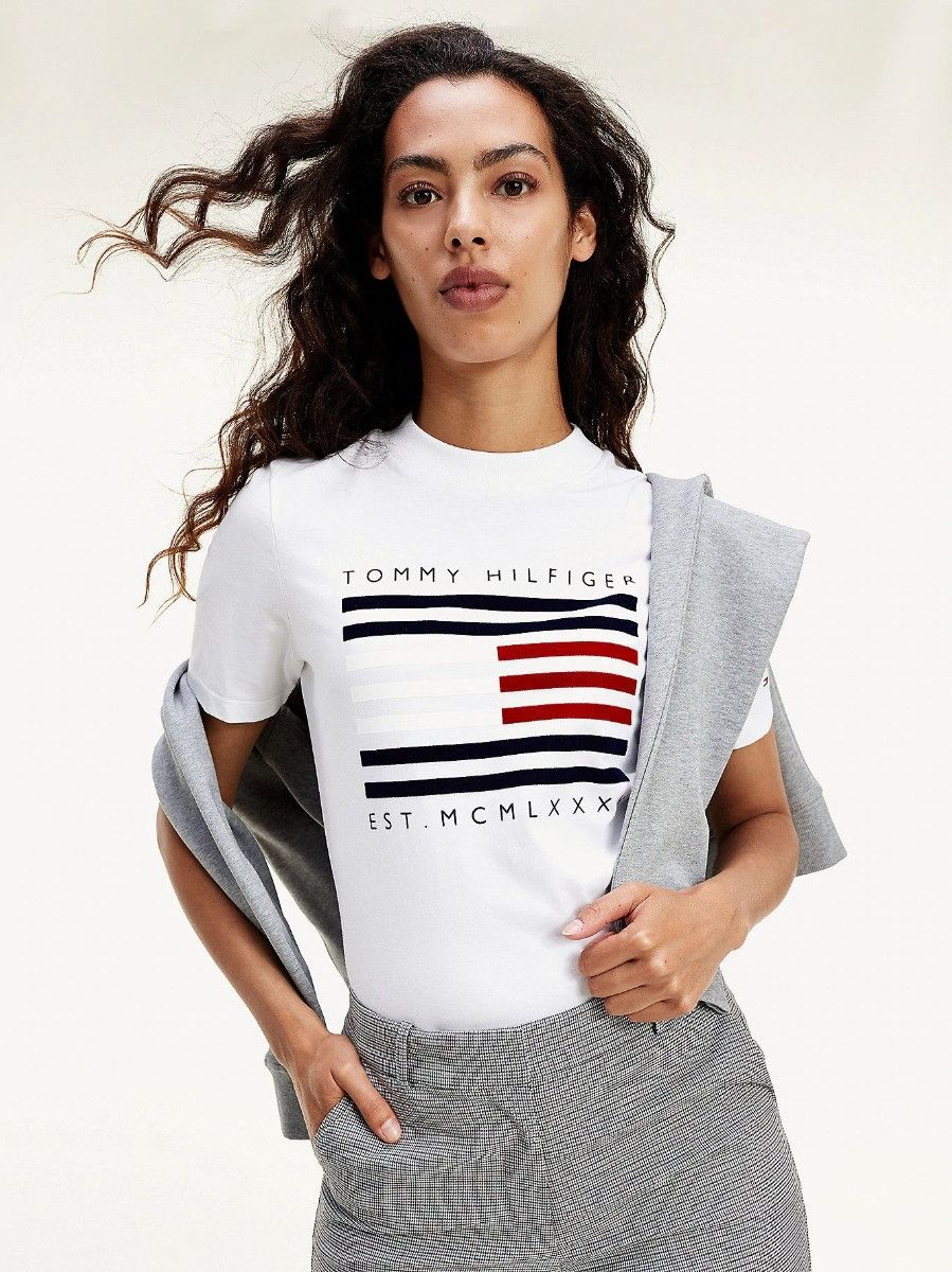 Tommy Hilfiger - Áo thun tay ngắn nữ Regular C-Nk Flock Top WQ21-WA20