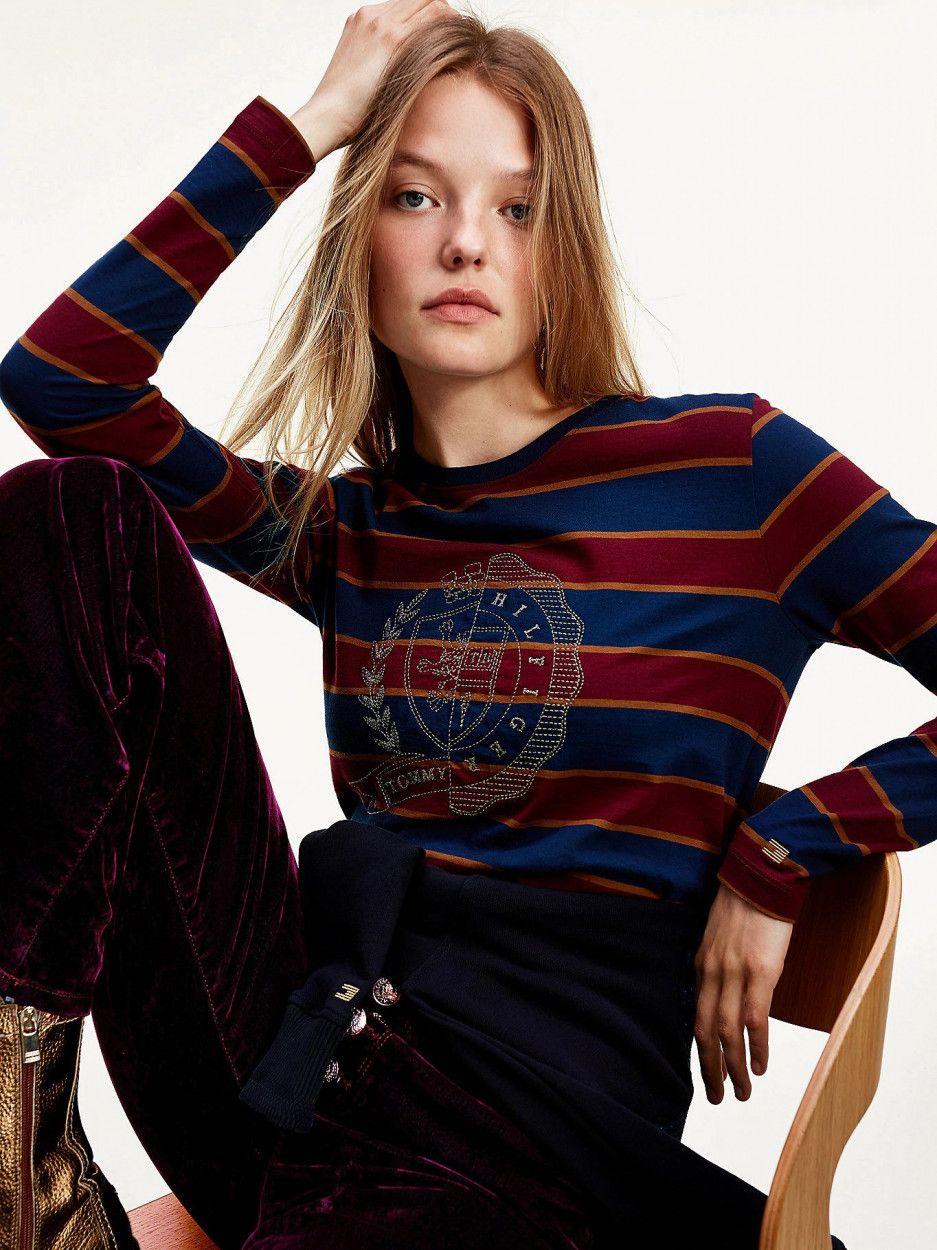 Tommy Hilfiger - Áo thun tay dài nữ Icon Relaxed Stripe AP21-9220