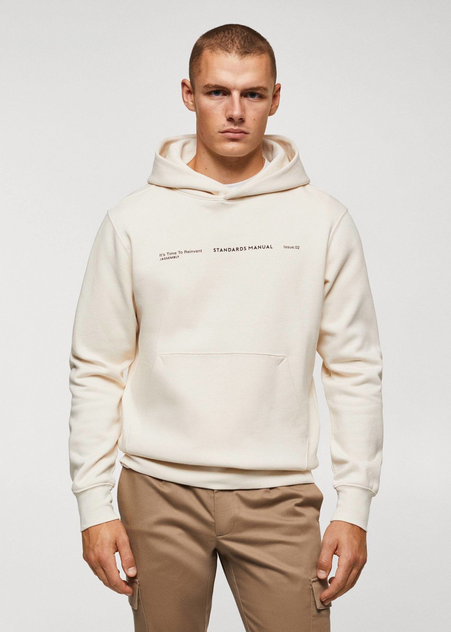 Mango - Áo nỉ nam Cotton Hooded Sweatshirt Text