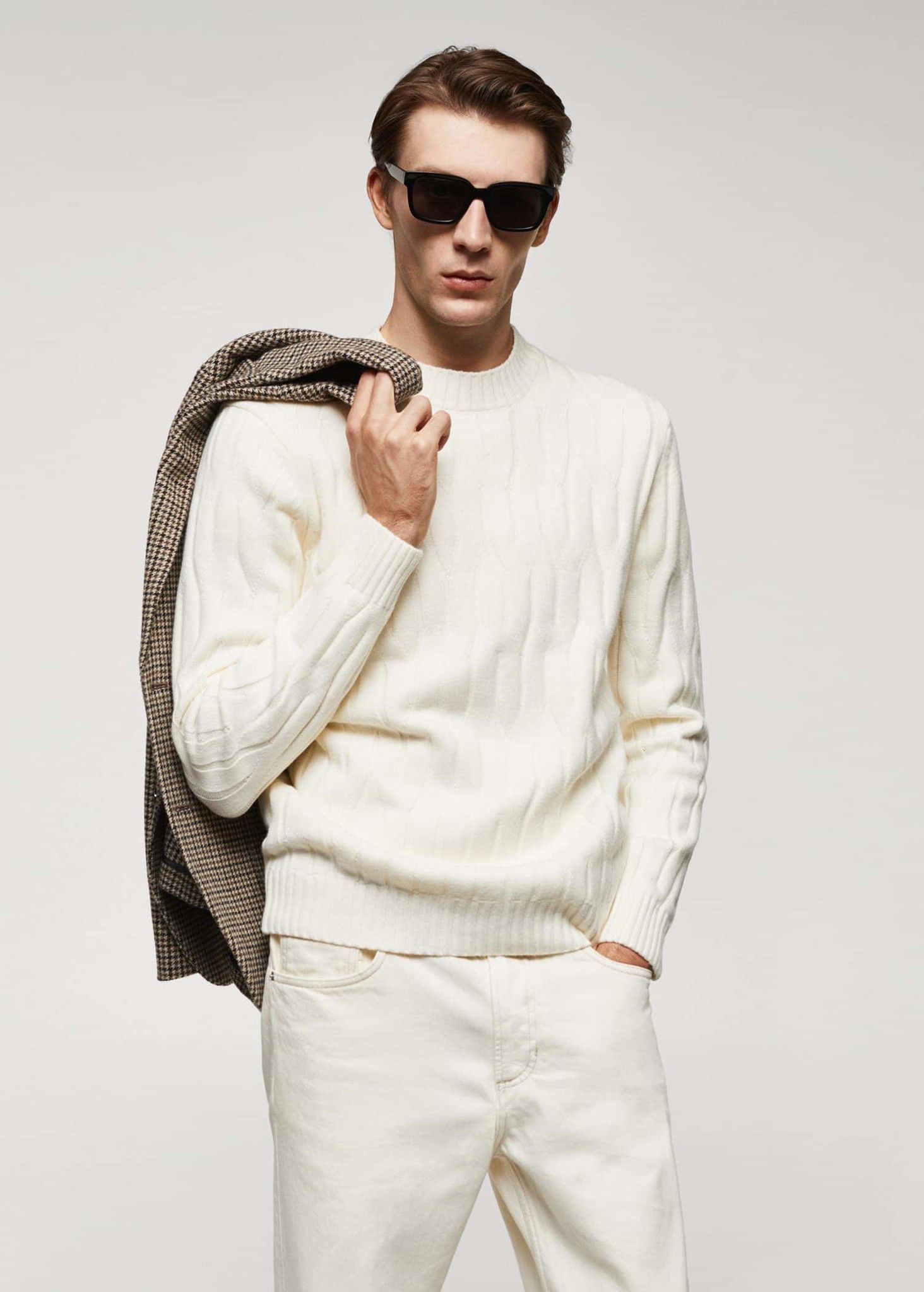 Mango - Áo len nam Braided wool-blend Sweater