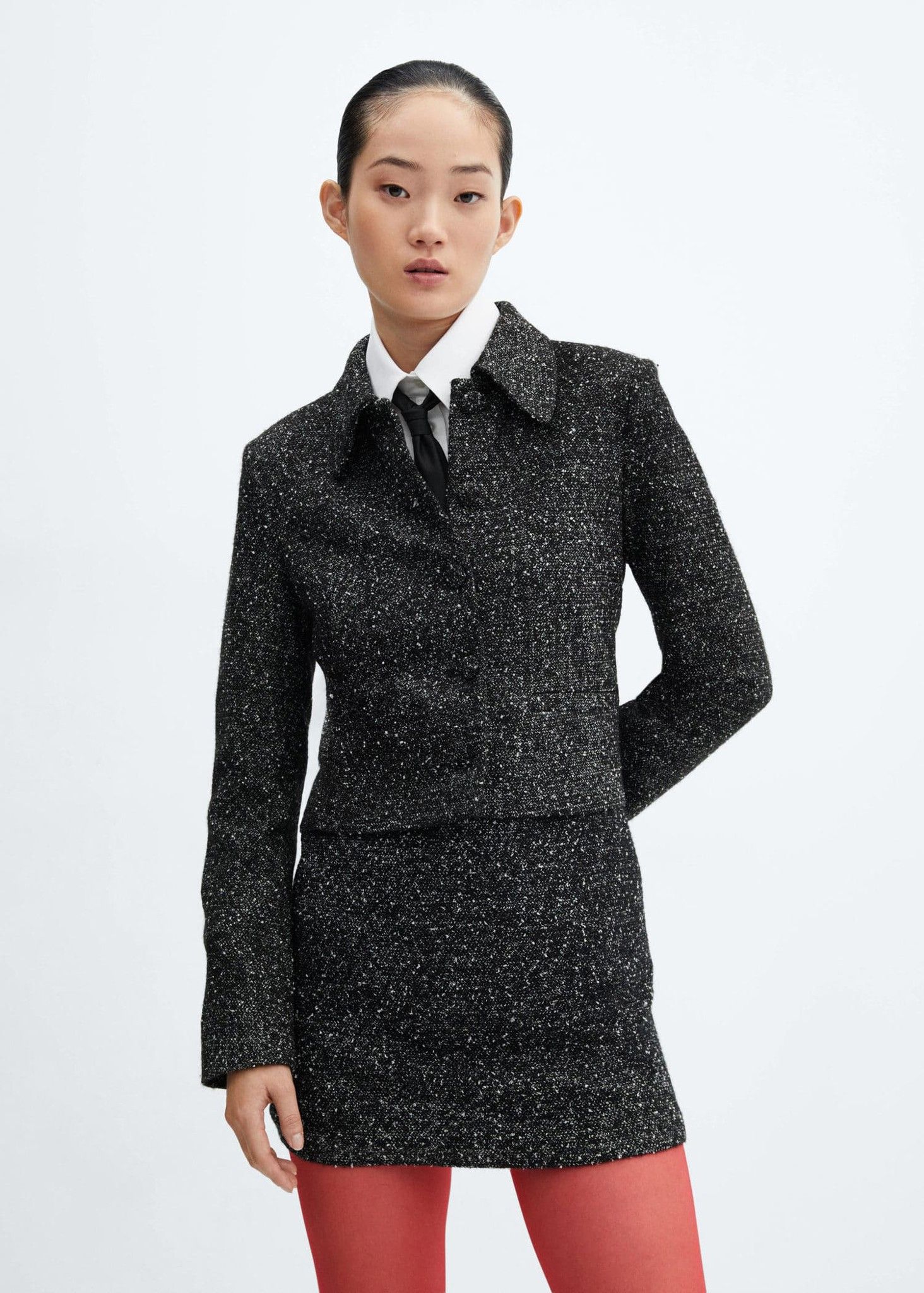 Mango - Áo khoác nữ Marbled tweed Jacket