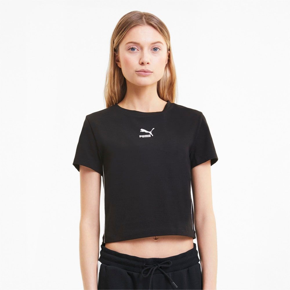 Puma - Áo thun nữ Classics T7 Tight Top Cropped Black Lifestyle FW20-5976