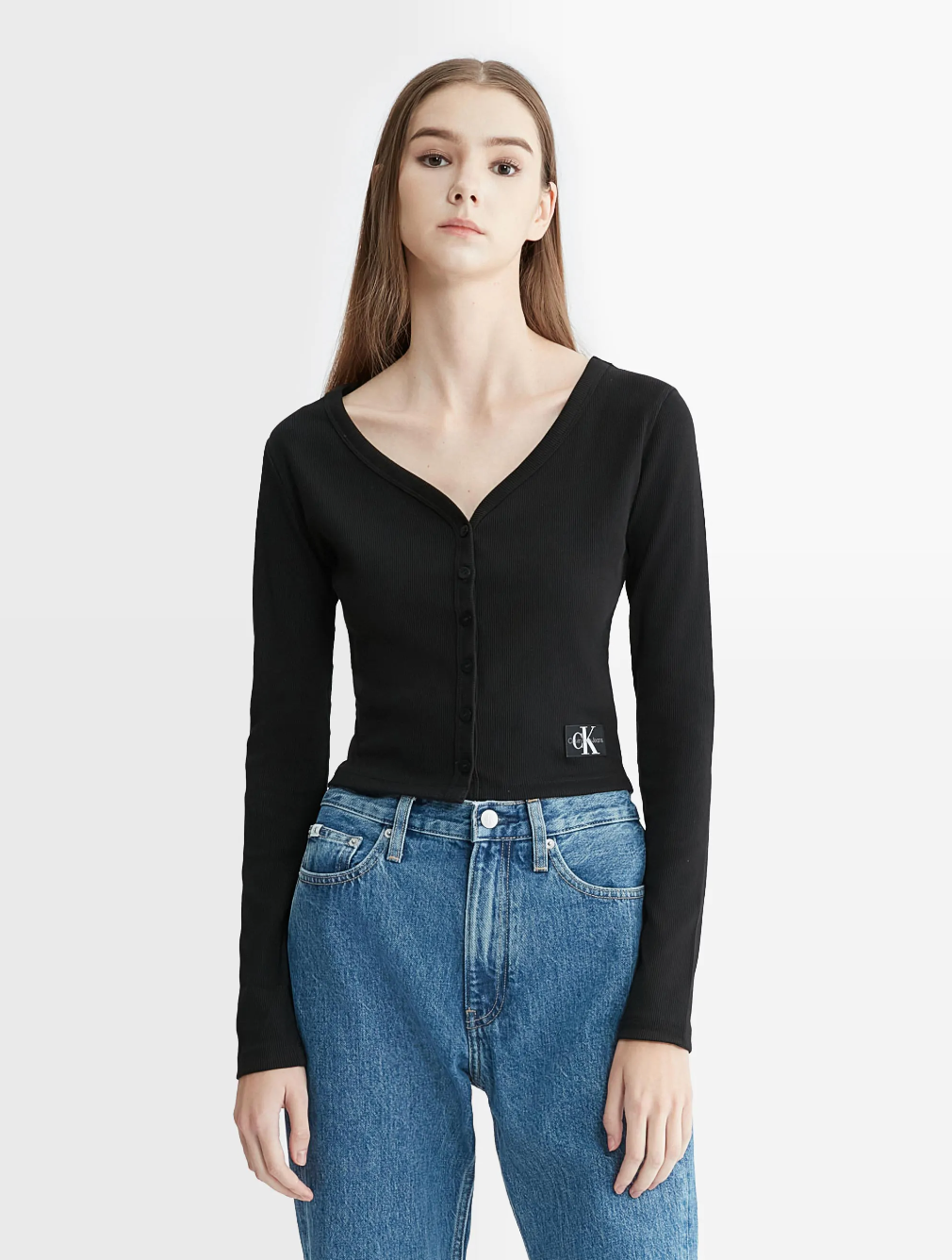 Calvin Klein - Áo khoác nữ Woven Label Rib Long Sleeve Cardigan