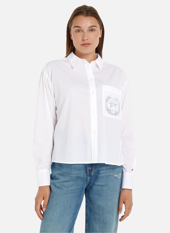 Tommy Hilfiger - Áo sơ mi tay dài nữ Women's White Blouson Drawstring Shirt