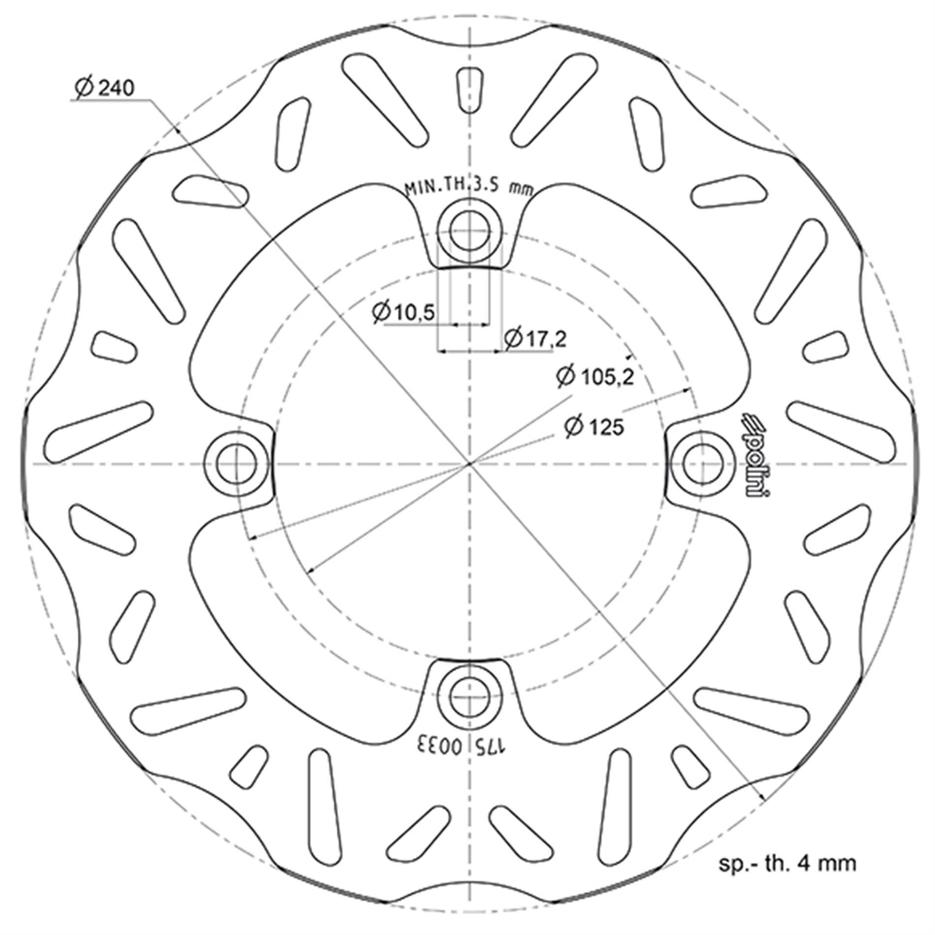  POLINI - Đĩa thắng Ø 240x105,2x4 mm, M10 mm 4 lỗ 