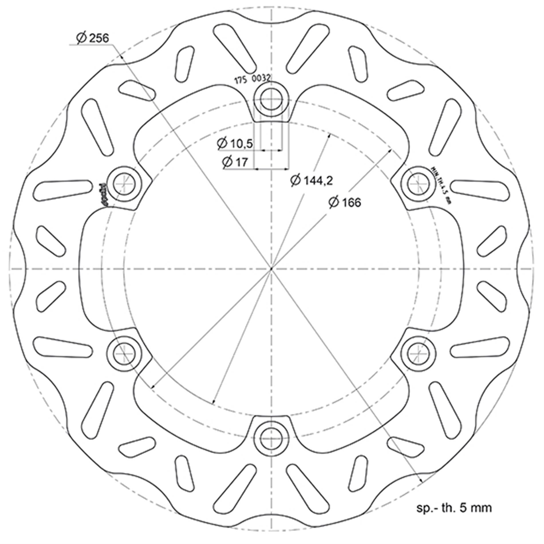  POLINI - Đĩa thắng trước Ø 256x144,2x5 mm, M10 mm 6 lỗ 