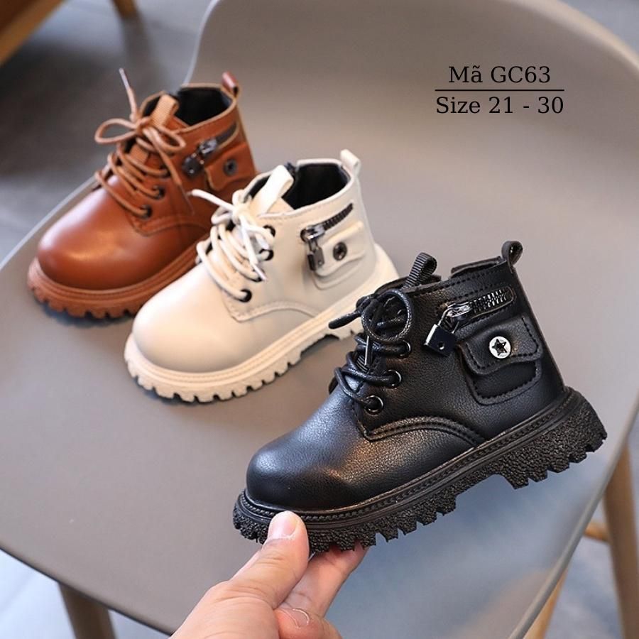 Boots cổ cao cho bé trai 1 đến 5 tuổi khỏe khoắn và năng động 3 màu đen nâu trắng thời trang GC63
