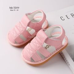 Dép sandal tập đi cho bé gái 0 - 18 tháng da mềm phát tiếng kêu chíp chíp TD39