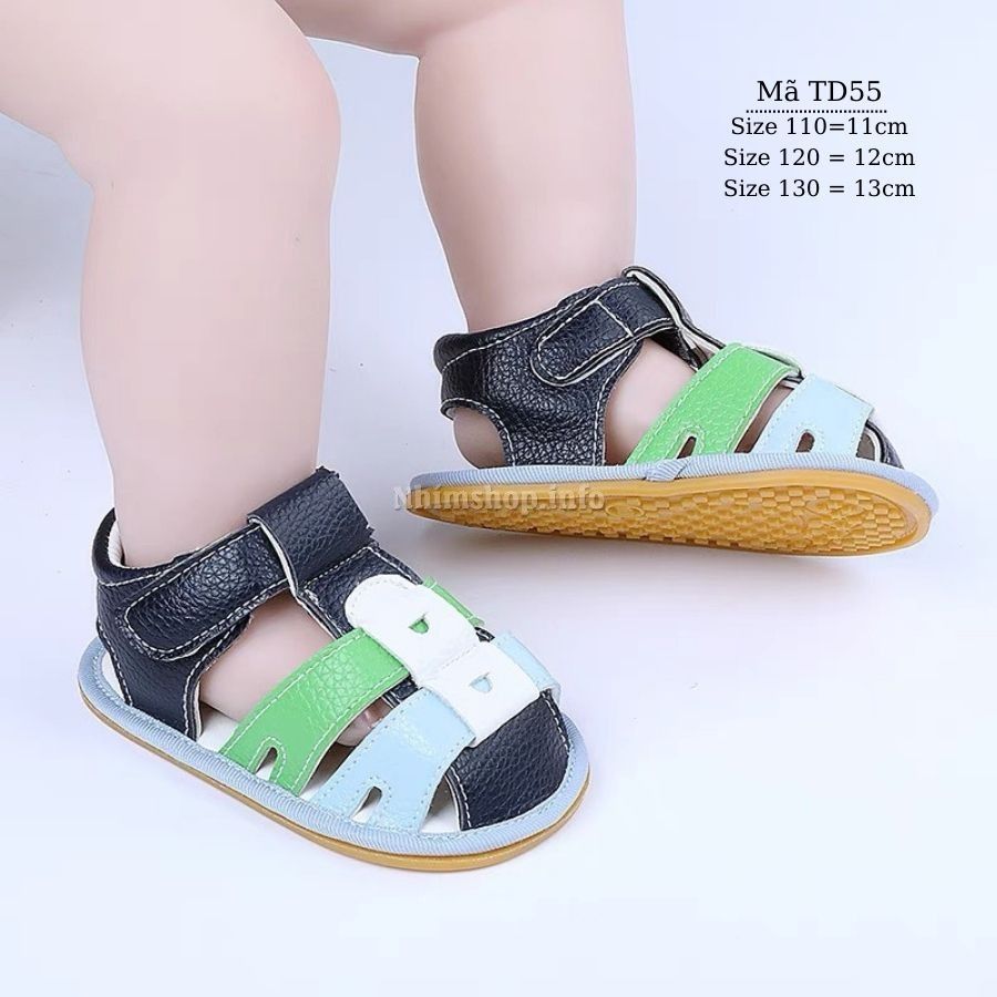 Giày sandal tập đi cho bé đế cao su chống trơn trượt cao cấp dáng bít mũi thời trang cho trẻ sơ sinh, bé trai bé gái 0 - 18 tháng TD55