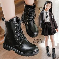 Boot cho bé gái - Giày bốt cổ cao trẻ em học sinh da mềm màu đen sành điệu thời trang cá tính 3 - 12 tuổi GC62