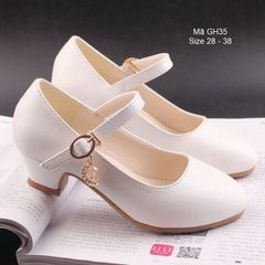 Giày cao gót cho bé gái 4 - 12 tuổi màu trắng thời trang đế 4 - 5cm da bóng duyên dáng dễ thương đi tiệc, nhảy khiêu vũ GH35