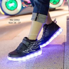 Giày phát sáng cho bé trai bé gái 3 - 12 tuổi sạc USB thông minh kiểu dáng sneaker thể thao cá tính 7 chế độ đèn 4 chế độ chớp đèn LED độc đáo GH02