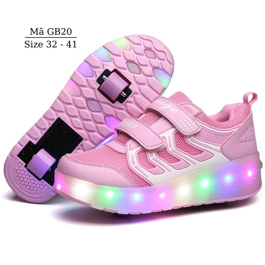 Giày có bánh xe trượt đèn LED phát sáng độc đáo vừa trượt patin vừa đi bộ cho trẻ em bé gái 6 - 15 tuổi cá tính GB20