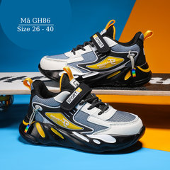 Giày thể thao cho bé trai 3 - 12 tuổi siêu nhẹ kháng khuẩn tone màu đen vàng khỏe khoắn năng động đi học đi chơi GH86