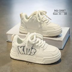 Giày sneaker trẻ em học sinh giày trắng cho bé trai bé gái 6 – 12 tuổi cao cấp dáng thể thao khỏe khoắn cột dây quai dán năng động GH87