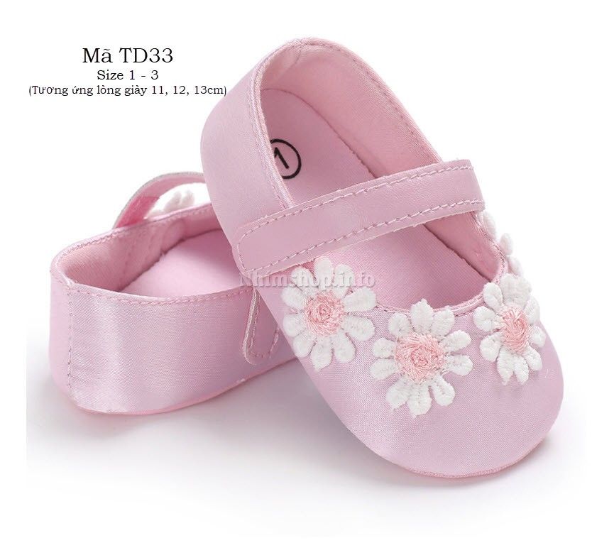 Giày vải tập đi cho bé gái 0 - 18 tháng họa tiết điểm hoa xinh xắn TD33