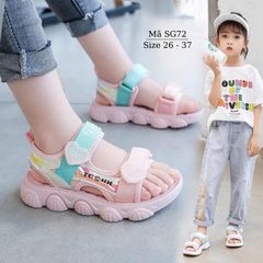 Dép sandal cho bé gái đi học 3 - 12 tuổi quai hậu dán êm chân màu hồng thời trang phong cách Hàn Quốc SG72