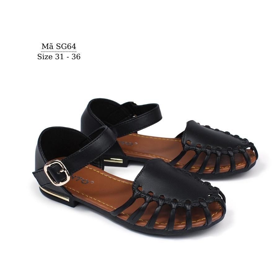 Giày sandal cho bé gái BIBIKIDS rọ bít mũi màu đen kiểu dáng búp bê duyên dáng phong cách Hàn Quốc 6 - 12 tuổi SG64
