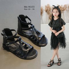 Sandal chiến binh bé gái dòng cổ thấp thiết kế hiện đại màu đen dễ phối da mềm cho bé 3 - 12 tuổi SG55