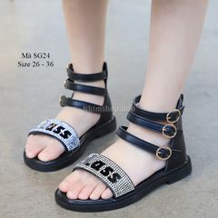 Sandal bé gái 3 4 5 tuổi Class phong cách Vintage da mềm khóa kéo sau siêu xinh SG24