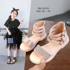 Sandal bé gái 3 4 5 tuổi quai ngang da mềm nạm kim sa duyên dáng SG29