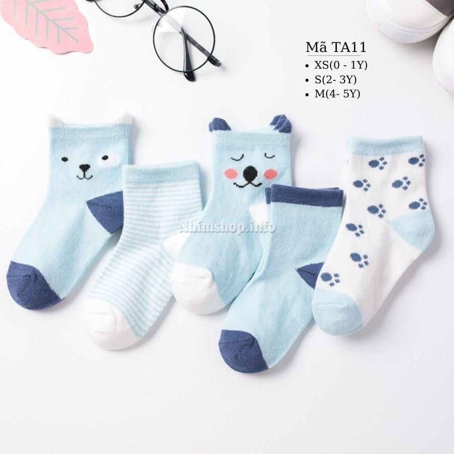 Tất cho bé trai bé gái trẻ em sơ sinh kiểu dáng Hàn Quốc hình thỏ gấu xanh ngọc xinh xắn và dễ thương 0 - 5 tuổi TA11