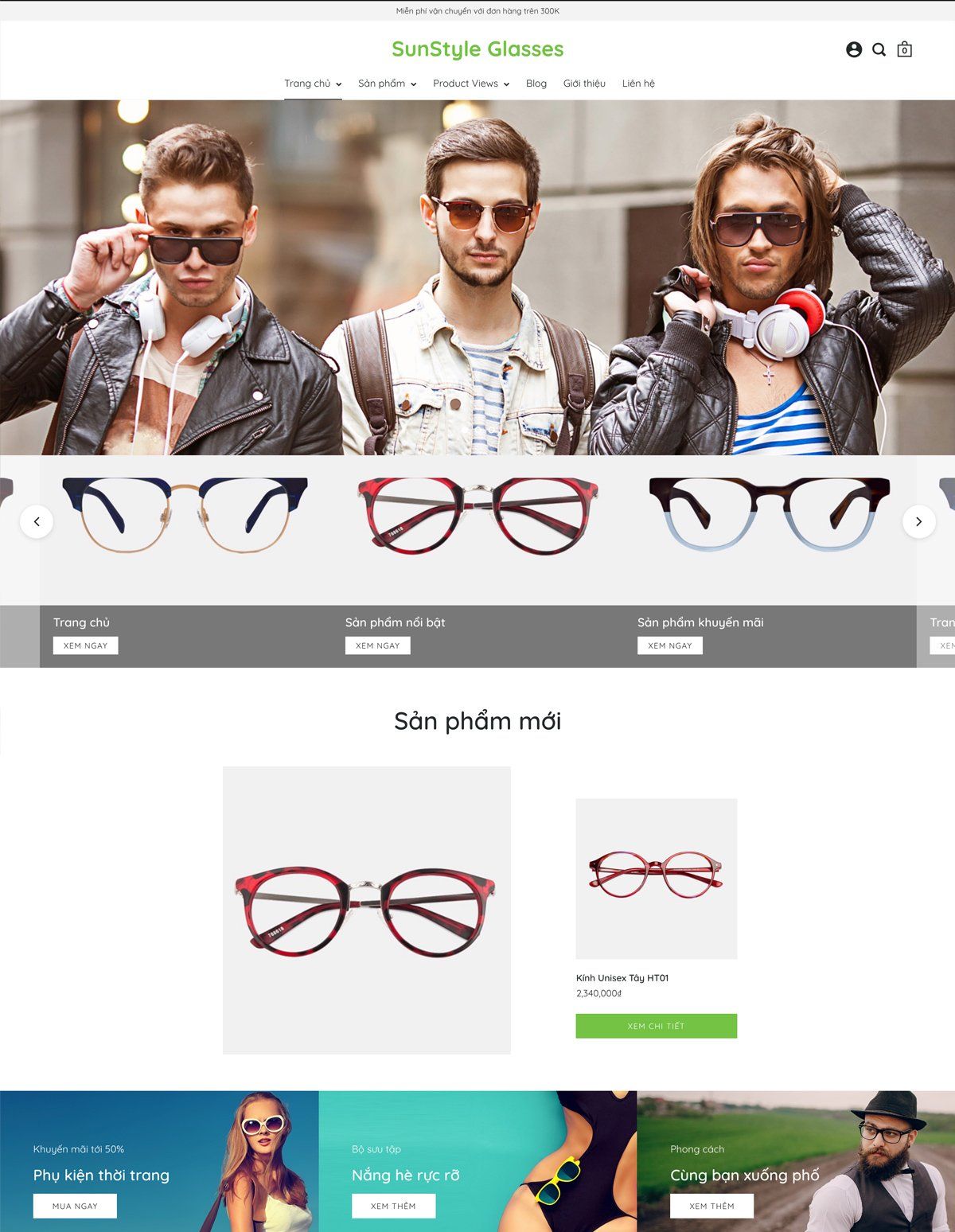 Mẫu website sunstyle glasses