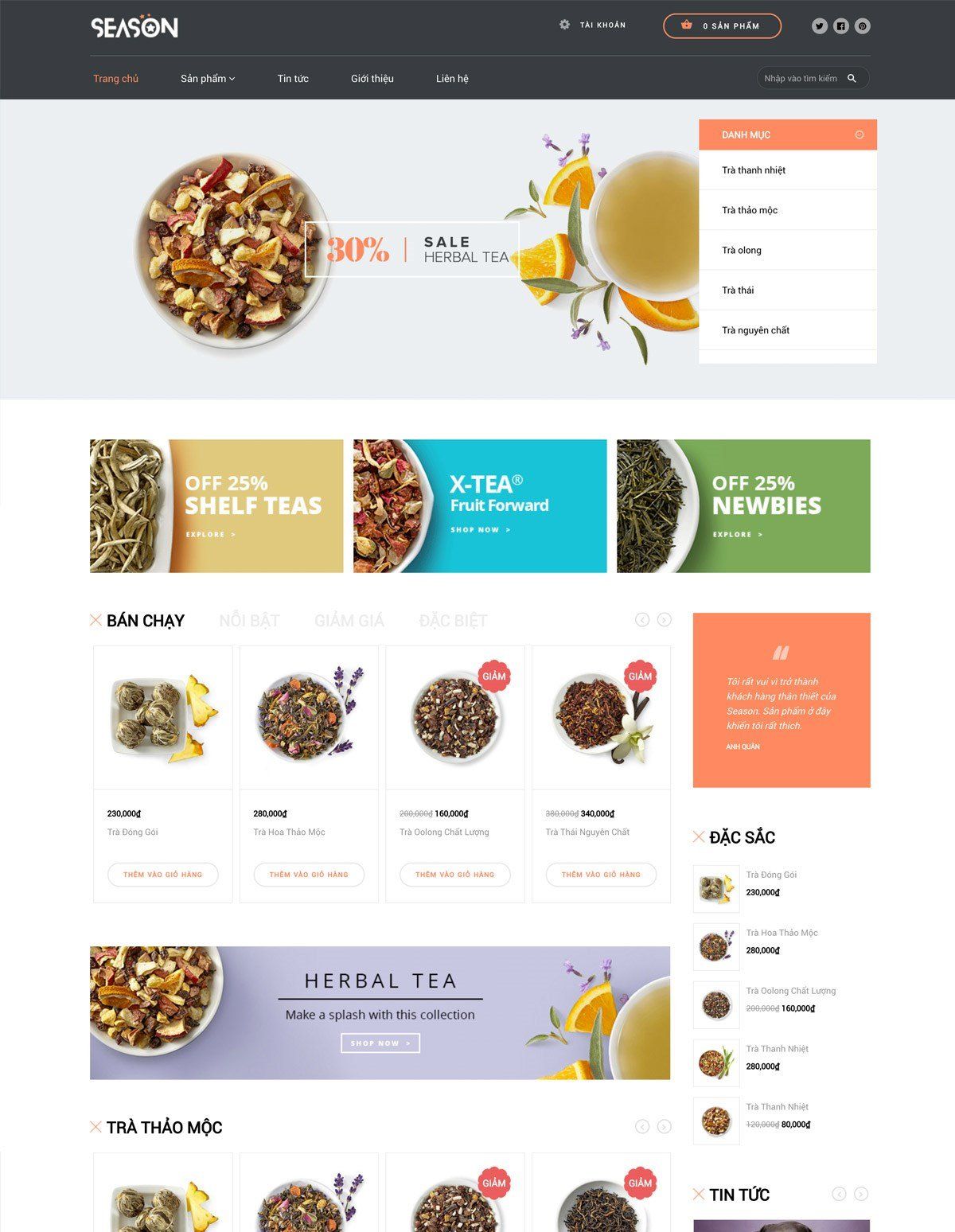 Mẫu website trà thảo mộc season