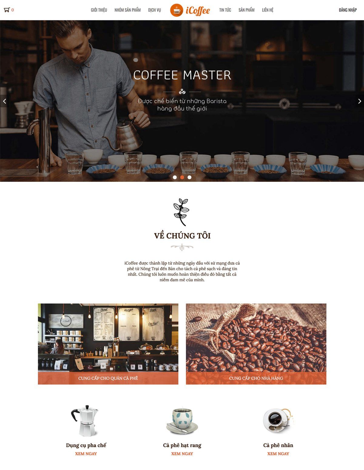 Mẫu website icoffee - chuỗi quán cafe