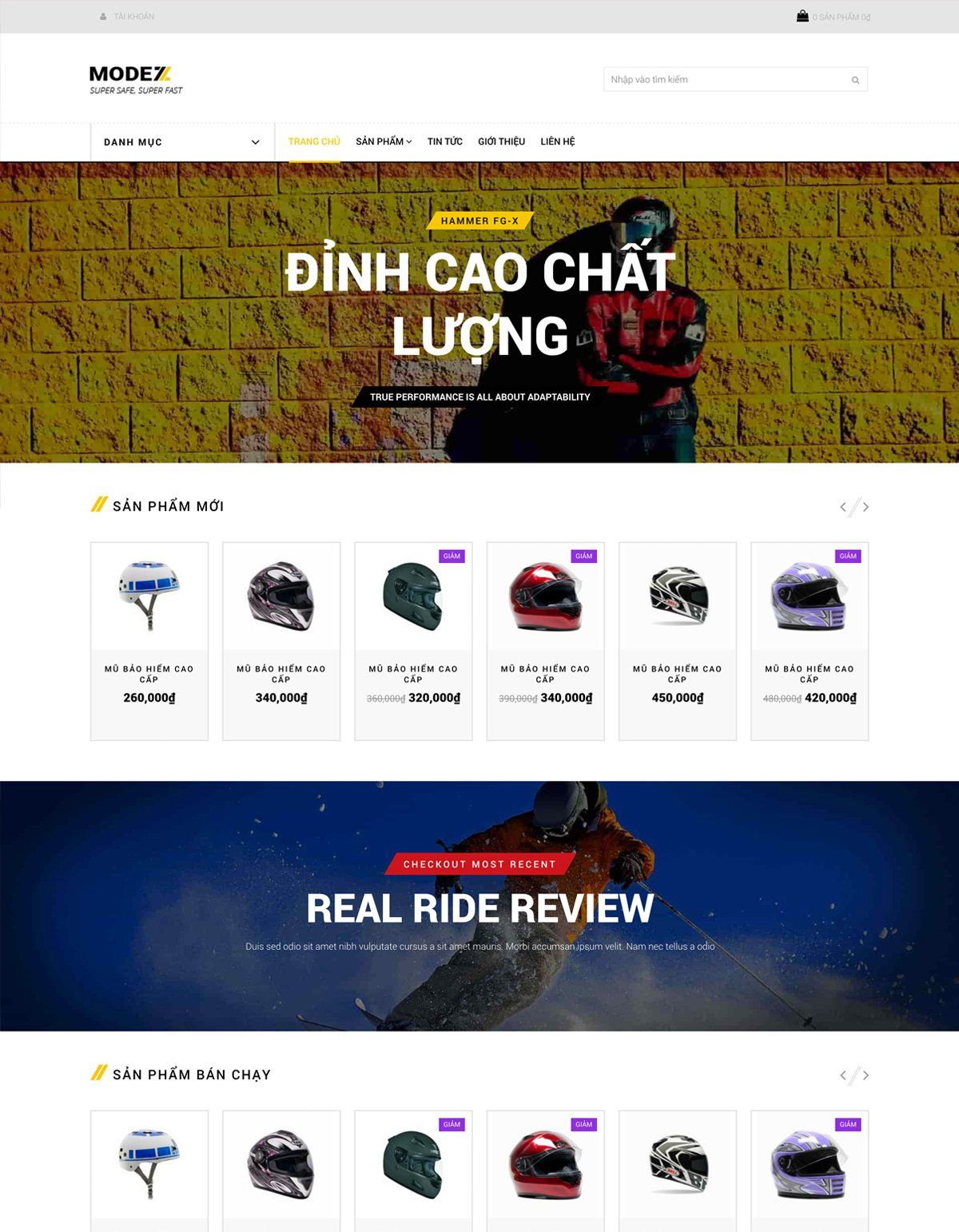 Mẫu website mũ bảo hiểm modez